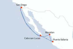 Carte itinéraire croisière États-Unis, Mexique - 7 jours au départ de San Diego - Amérique du Nord