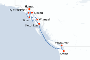 Carte itinéraire croisière États-Unis, Canada - 10 jours au départ de Seattle - Alaska
