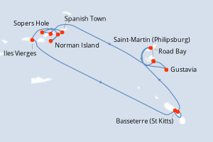 Carte itinéraire croisière Îles au Trésor - 7 jours au départ de Saint-Martin (Philipsburg) - Caraïbes Bahamas