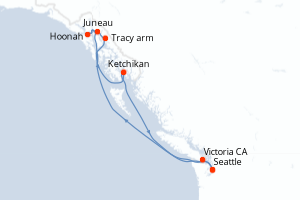 Carte itinéraire croisière États-Unis, Canada - 7 jours au départ de Seattle - Alaska