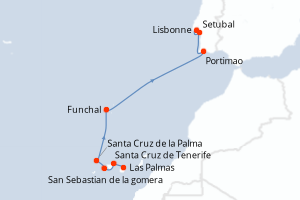 Carte itinéraire croisière Îles volcaniques et cités historiques de l Atlantique Nord - 10 jours au départ de Las Palmas - Atlantique