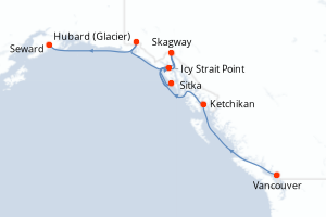 Carte itinéraire croisière Canada, États-Unis - 7 jours au départ de Vancouver - Alaska