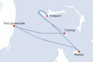 Carte itinéraire croisière États-Unis, Bahamas - 4 jours au départ de Fort Lauderdale - Caraïbes Bahamas