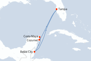 Carte itinéraire croisière États-Unis, Mexique, Belize - 7 jours au départ de Tampa - Caraïbes Mexique