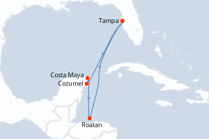 Carte itinéraire croisière États-Unis, Mexique, Honduras - 7 jours au départ de Tampa - Caraïbes Mexique