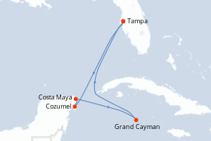 Carte itinéraire croisière États-Unis, Mexique, Caïmans (Îles) - 7 jours au départ de Tampa - Caraïbes Mexique