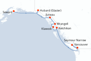 Carte itinéraire croisière États-Unis, Canada - 7 jours au départ de Seward - Alaska