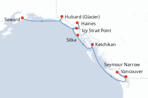 Carte itinéraire croisière États-Unis, Canada - 7 jours au départ de Seward - Alaska