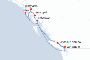 Carte itinéraire croisière Canada, États-Unis - 7 jours au départ de Vancouver - Alaska