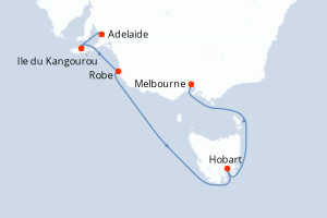 Carte itinéraire croisière Australie - 8 jours au départ de Adelaide - Australie Nouvelle Zélande
