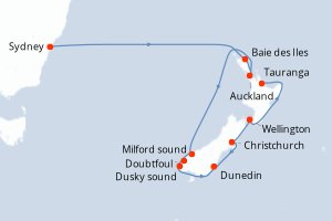 Carte itinéraire croisière Australie, Nouvelle-Zélande - 10 jours au départ de Sydney - Australie Nouvelle Zélande