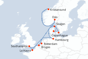 Carte itinéraire croisière Capitales Europeas del Oktoberfest - 14 jours au départ de Southampton - Europe du Nord