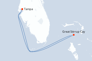 Carte itinéraire croisière États-Unis, Bahamas - 4 jours au départ de Tampa - Caraïbes Mexique
