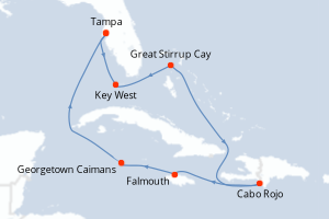Carte itinéraire croisière États-Unis, Bahamas, République Dominicaine, Jamaïque, Caïmans (Îles) - 9 jours au départ de Tampa - Caraïbes Mexique