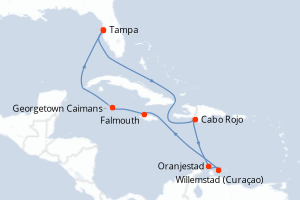 Carte itinéraire croisière États-Unis, République Dominicaine, Aruba, Jamaïque, Caïmans (Îles) - 10 jours au départ de Tampa - Caraïbes Mexique