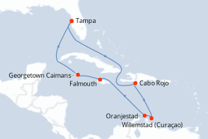 Carte itinéraire croisière États-Unis, République Dominicaine, Aruba, Jamaïque, Caïmans (Îles) - 10 jours au départ de Tampa - Caraïbes Mexique