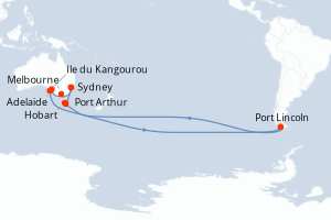 Carte itinéraire croisière Explorador del sur de Australia - 12 jours au départ de Sydney - Australie Nouvelle Zélande