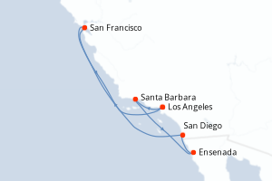 Carte itinéraire croisière Costa clásica de California - 7 jours au départ de Los Angeles - Amérique du Nord