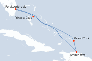 Carte itinéraire croisière Caribe Oriental con Bahamas - 7 jours au départ de Fort Lauderdale - Caraïbes Bahamas