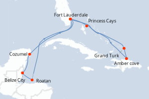 Carte itinéraire croisière Aventurero del Caribe - 14 jours au départ de Fort Lauderdale - Caraïbes Bahamas