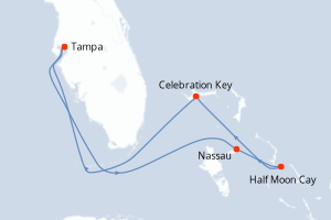 Carte itinéraire croisière États-Unis, Bahamas - 6 jours au départ de Tampa - Caraïbes Mexique