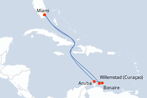 Carte itinéraire croisière États-Unis, Pays-Bas - 8 jours au départ de Miami - Caraïbes Bahamas