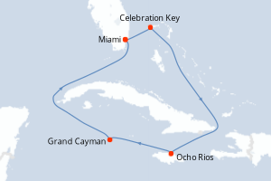 Carte itinéraire croisière États-Unis, Bahamas, Jamaïque, Caïmans (Îles) - 6 jours au départ de Miami - Caraïbes Bahamas