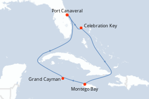 Carte itinéraire croisière États-Unis, Bahamas, Jamaïque, Caïmans (Îles) - 7 jours au départ de Port Canaveral - Caraïbes Bahamas