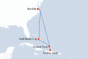 Carte itinéraire croisière Bahamas, États-Unis, République Dominicaine - 8 jours au départ de Norfolk - Caraïbes Mexique