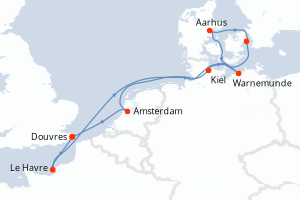 Carte itinéraire croisière Royaume-Uni, France, Allemagne, Danemark, Pays-Bas - 10 jours au départ de Douvres - Europe du Nord