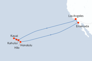 Carte itinéraire croisière États-Unis, Mexique - 14 jours au départ de Los Angeles - Amérique du Nord