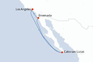 Carte itinéraire croisière États-Unis, Mexique - 6 jours au départ de Los Angeles - Amérique du Nord