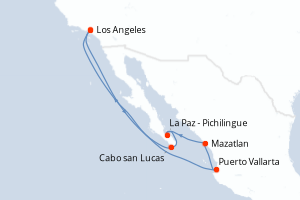 Carte itinéraire croisière États-Unis, Mexique - 8 jours au départ de Los Angeles - Amérique du Nord