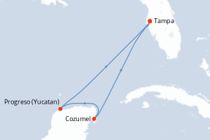 Carte itinéraire croisière États-Unis, Mexique - 5 jours au départ de Tampa - Caraïbes Mexique