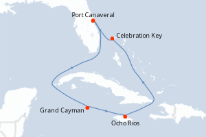 Carte itinéraire croisière États-Unis, Caïmans (Îles), Jamaïque, Bahamas - 7 jours au départ de Port Canaveral - Caraïbes Bahamas