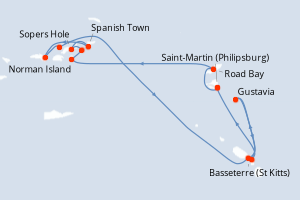 Carte itinéraire croisière Îles au Trésor - 7 jours au départ de Saint-Martin (Philipsburg) - Caraïbes Bahamas