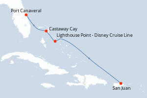Carte itinéraire croisière Porto Rico, Bahamas, États-Unis - 4 jours au départ de San Juan - Caraïbes Bahamas