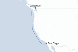Carte itinéraire croisière Canada, États-Unis - 4 jours au départ de Vancouver - Amérique du Nord