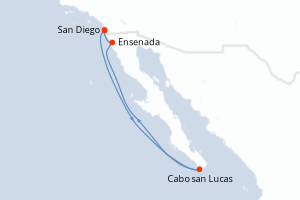 Carte itinéraire croisière États-Unis, Mexique - 6 jours au départ de San Diego - Amérique du Nord