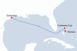 Carte itinéraire croisière États-Unis, Bahamas - 7 jours au départ de Galveston - Asie
