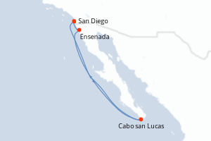Carte itinéraire croisière États-Unis, Mexique - 6 jours au départ de San Diego - Amérique du Nord