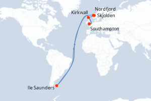 Carte itinéraire croisière Royaume-Uni, Norvège, Îles Malouines - 7 jours au départ de Southampton - Europe du Nord