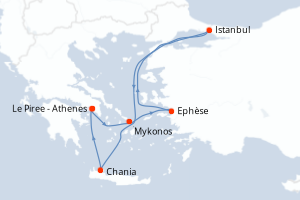 Carte itinéraire croisière Grèce, Turquie - 7 jours au départ de Le Piree - Athenes - Méditerranée