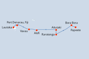 Carte itinéraire croisière France, Îles Cook, Tonga, Fidji (Îles) - 10 jours au départ de Papeete - Australie Nouvelle Zélande