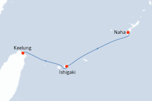 Carte itinéraire croisière Japon, Taïwan - 2 jours au départ de Naha - Asie