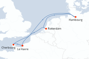 Carte itinéraire croisière Allemagne, Pays-Bas, France - 6 jours au départ de Le Havre - Europe du Nord
