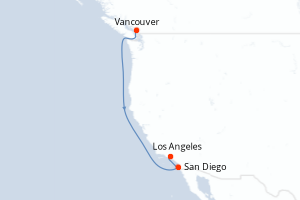 Carte itinéraire croisière Costa del Pacífico - 5 jours au départ de Vancouver - Amérique du Nord