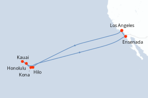 Carte itinéraire croisière Islas Hawaianas - 16 jours au départ de Los Angeles - Amérique du Nord