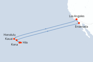 Carte itinéraire croisière Vacaciones en las Islas Hawaianas - 16 jours au départ de Los Angeles - Amérique du Nord