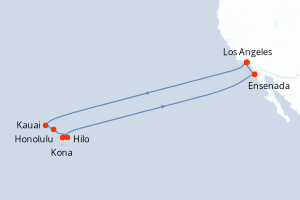 Carte itinéraire croisière Islas Hawaianas - 16 jours au départ de Los Angeles - Amérique du Nord